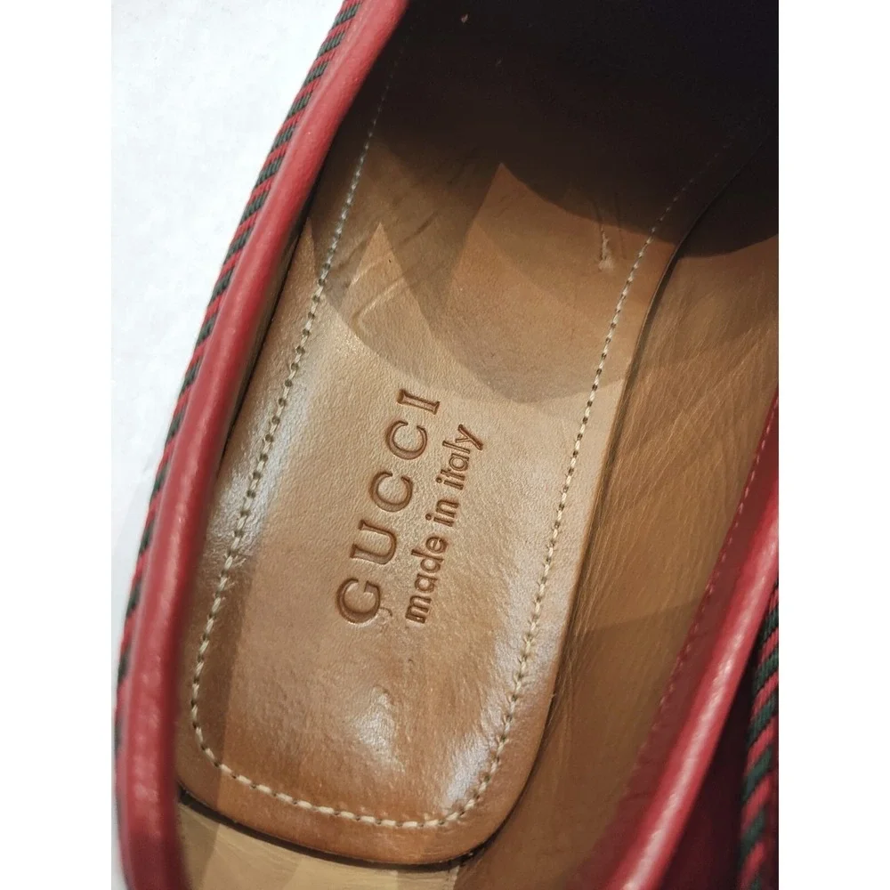 Gucci Red Leather Drivers with Bee Accent & Red Black Trim #49117 Men's Size 7.5